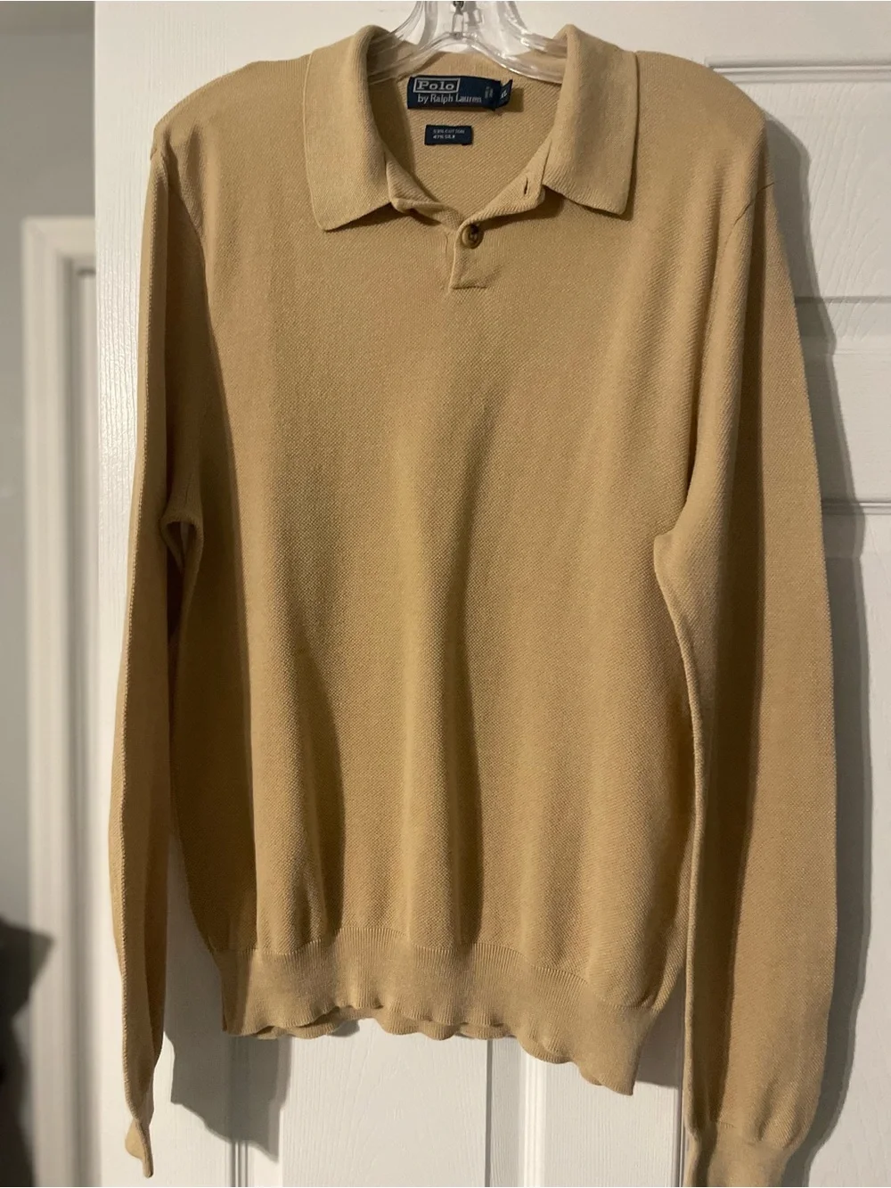 Men's Long-Sleeve Polo Sweater in Tan - 1069